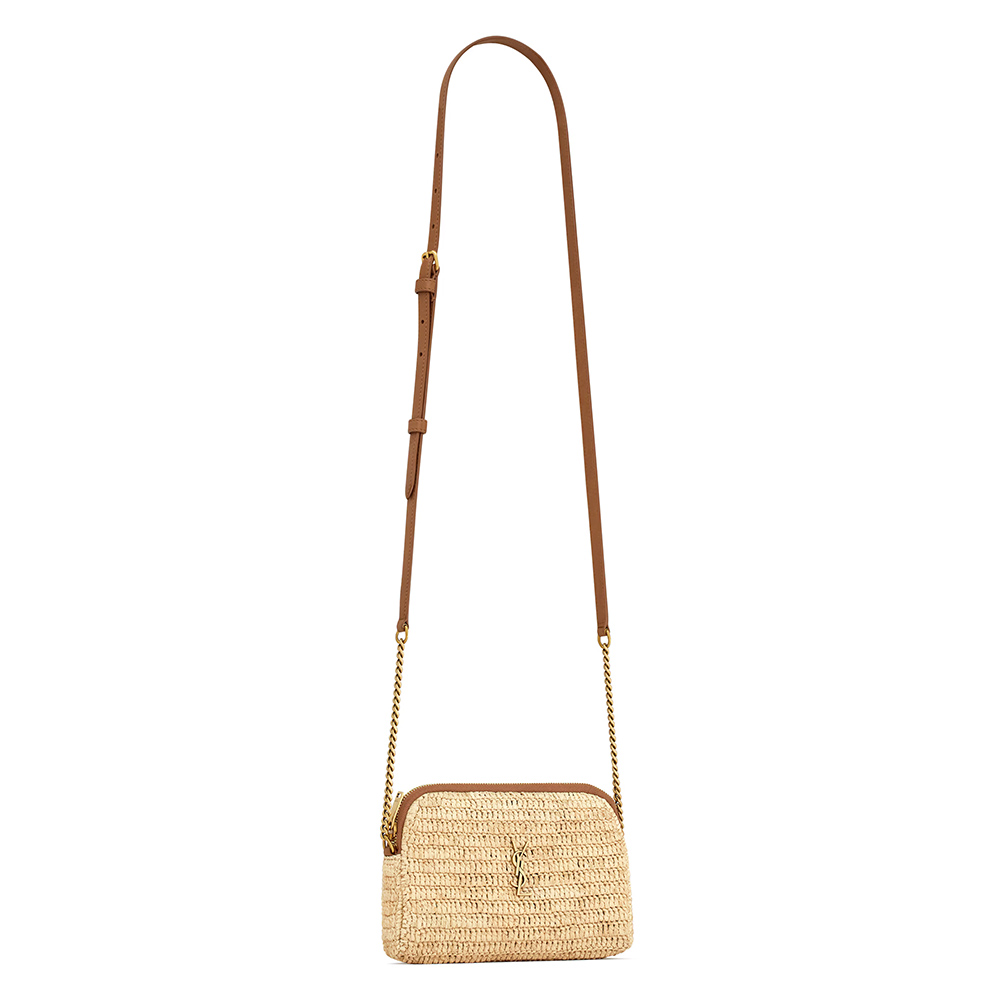 Sa**t Lau*nt gaby zipped pouch in raffia bags 774293 18*13*3.5cm