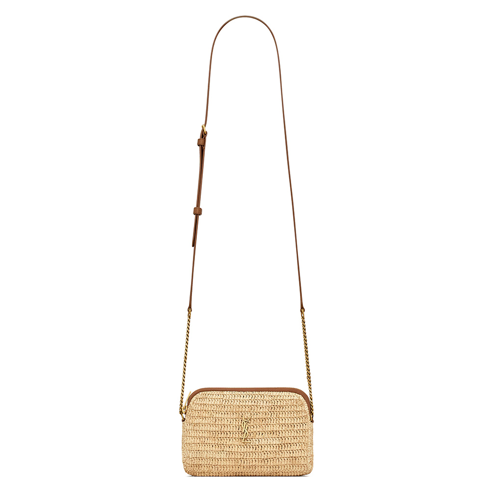 Sa**t Lau*nt gaby zipped pouch in raffia bags 774293 18*13*3.5cm