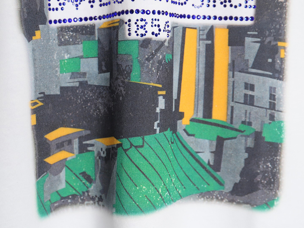 l0*is V*t0n world map art print rhinestone short sleeve t-shirt