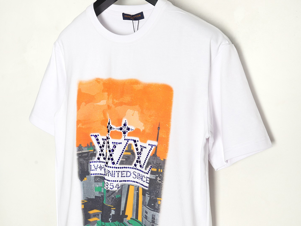 l0*is V*t0n world map art print rhinestone short sleeve t-shirt