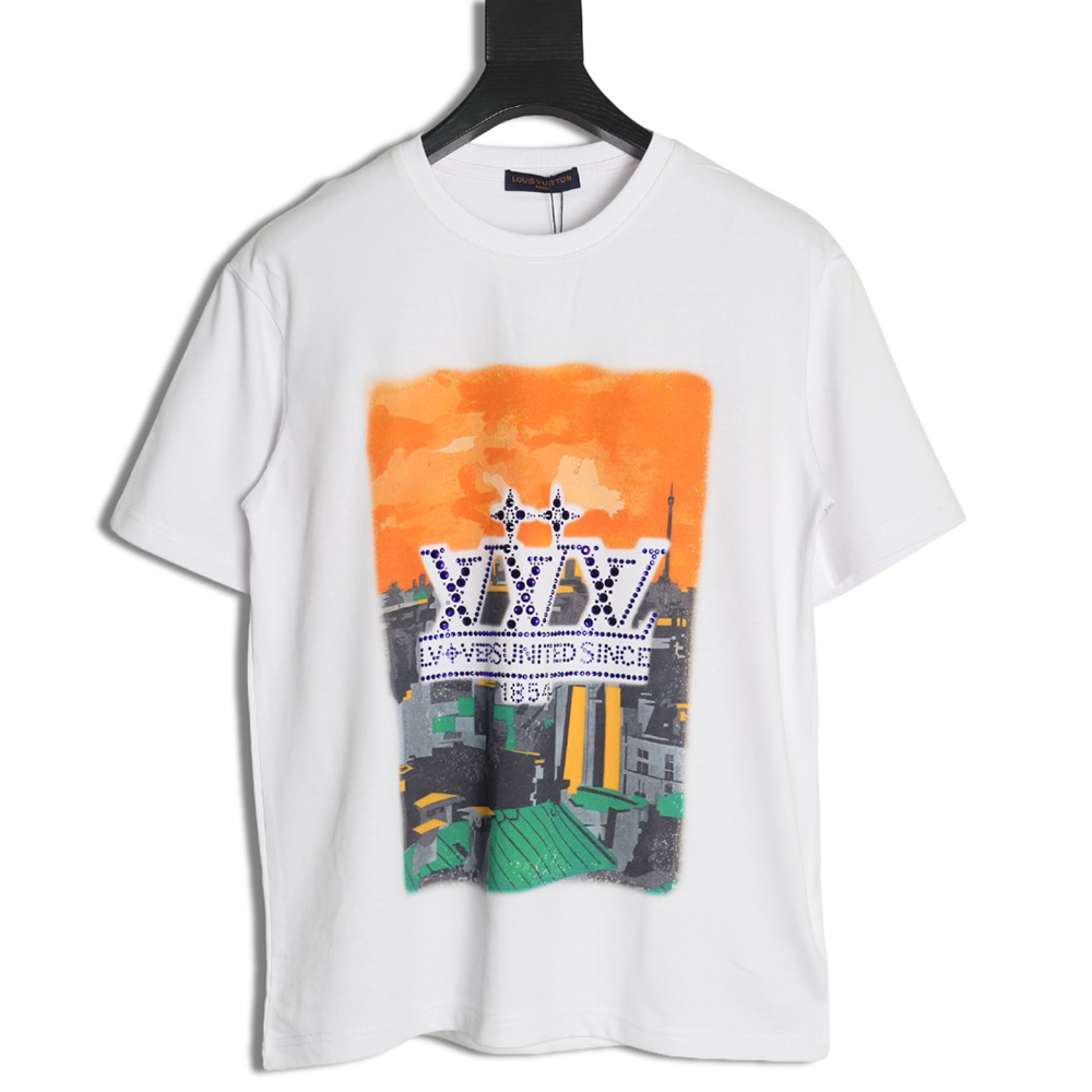 l0*is V*t0n world map art print rhinestone short sleeve t-shirt