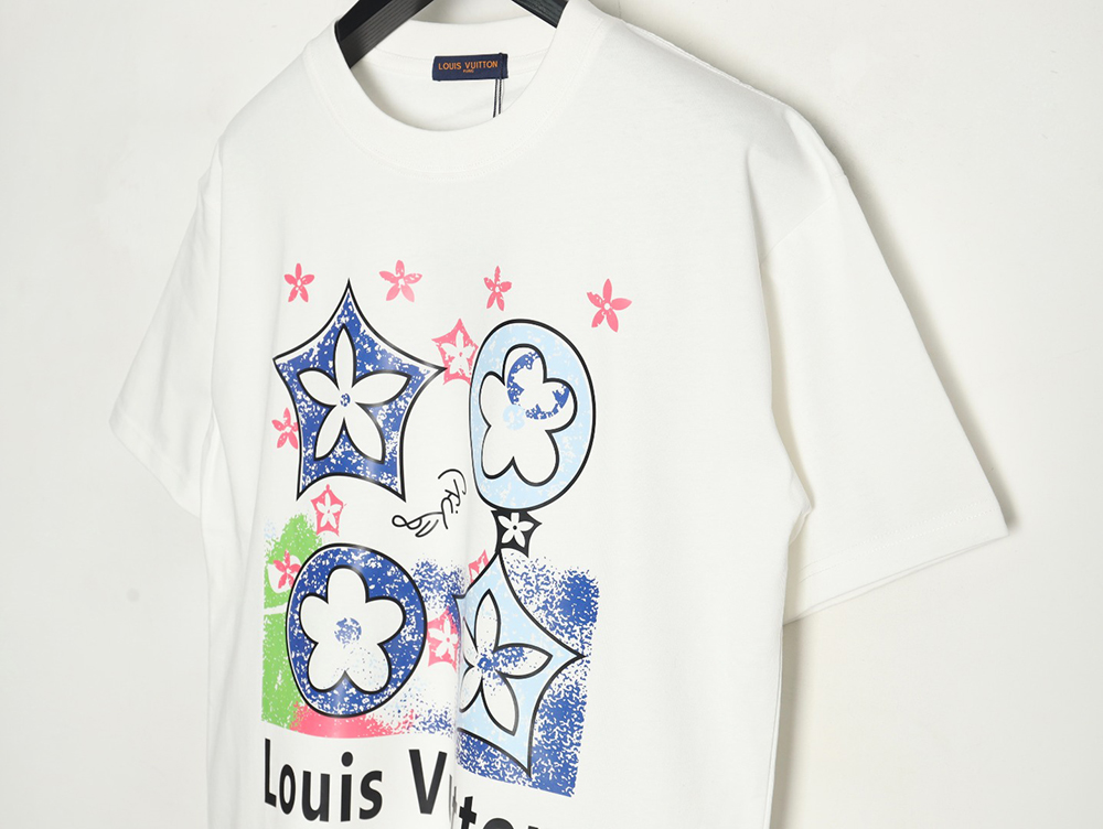 l0*is V*t0n four-flower short-sleeved t-shirt