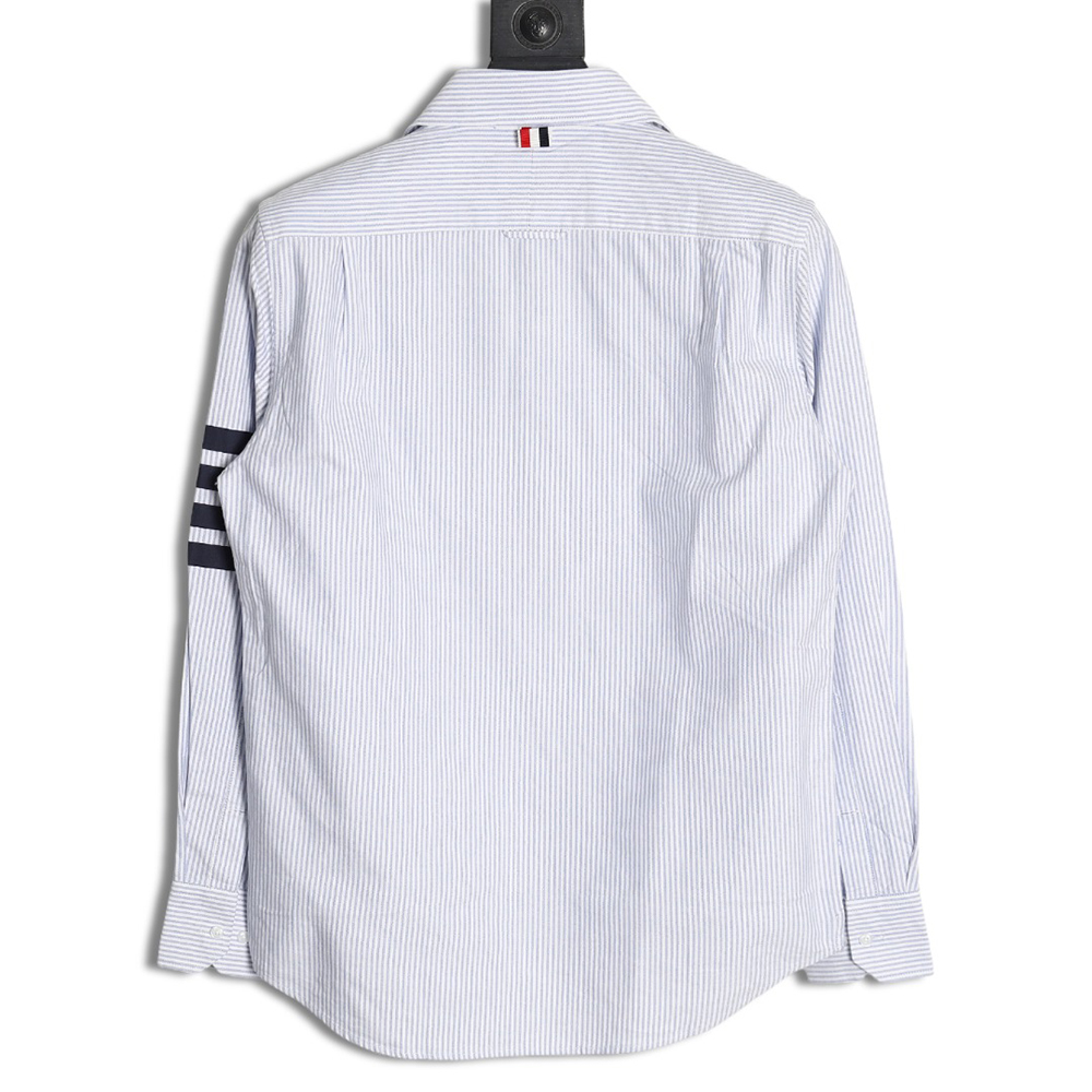 Thom Browne Striped Oxford Classic Four Stripe Long Sleeve Shirt
