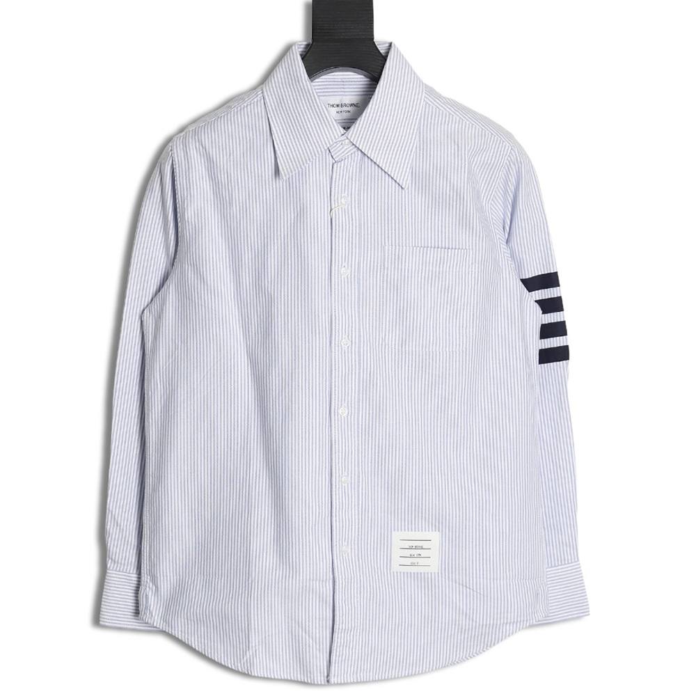Thom Browne Striped Oxford Classic Four Stripe Long Sleeve Shirt