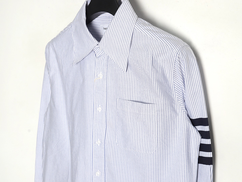 Thom Browne Striped Oxford Classic Four Stripe Long Sleeve Shirt