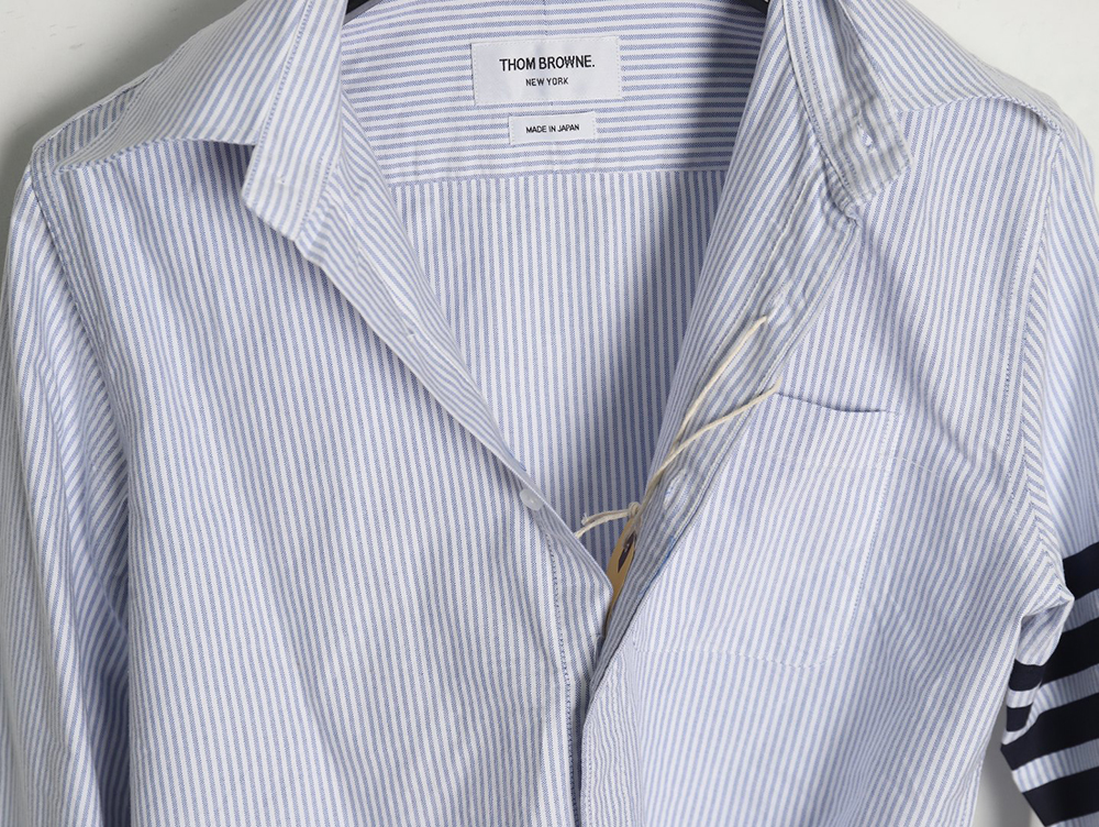 Thom Browne Striped Oxford Classic Four Stripe Long Sleeve Shirt