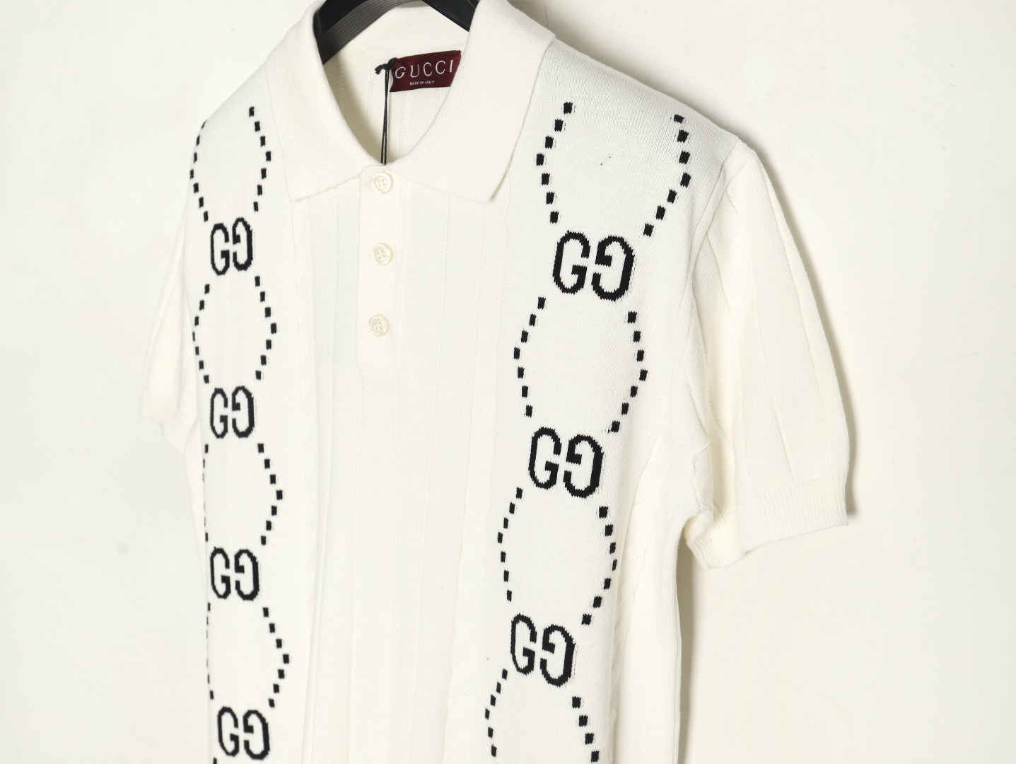 G*u*i double g jacquard cable-knit polo short sleeves