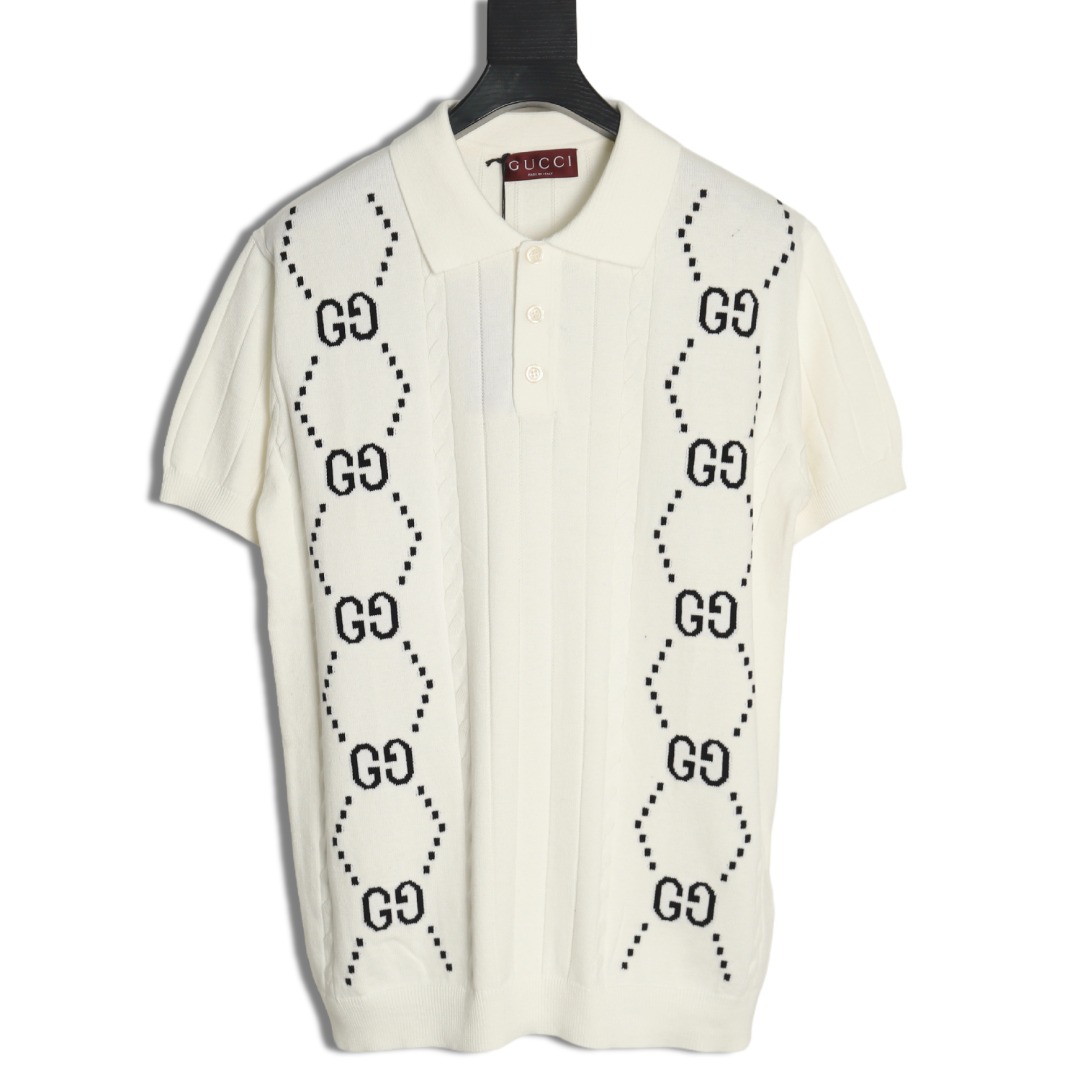G*u*i double g jacquard cable-knit polo short sleeves