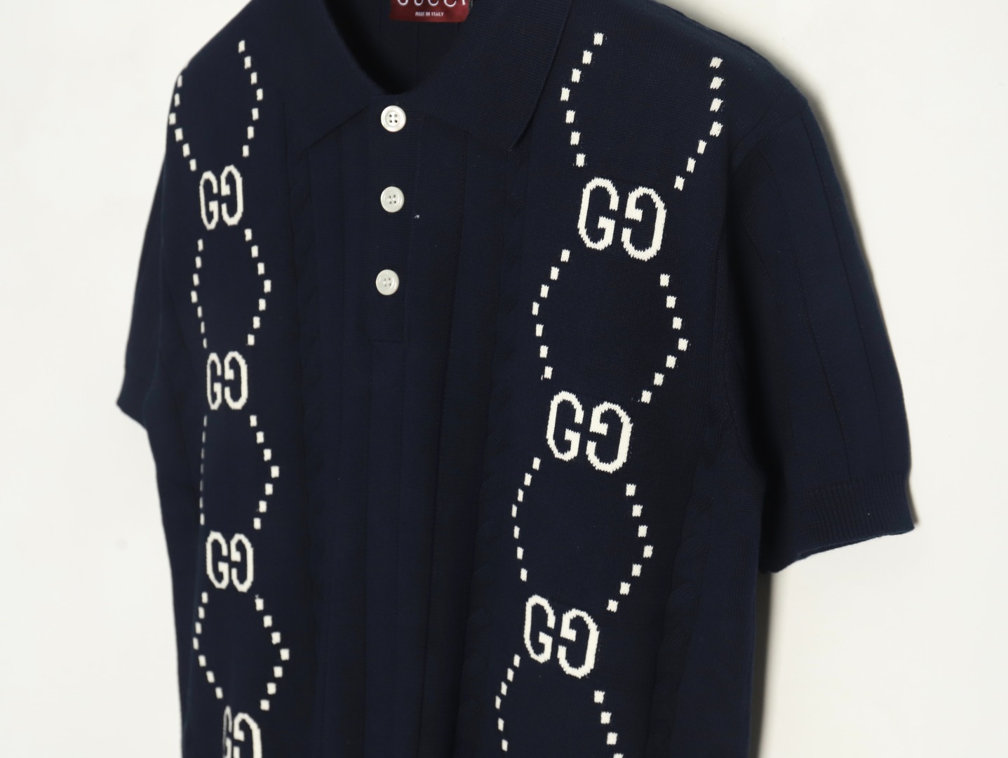 G*u*i double g jacquard cable-knit polo short sleeves tsk1