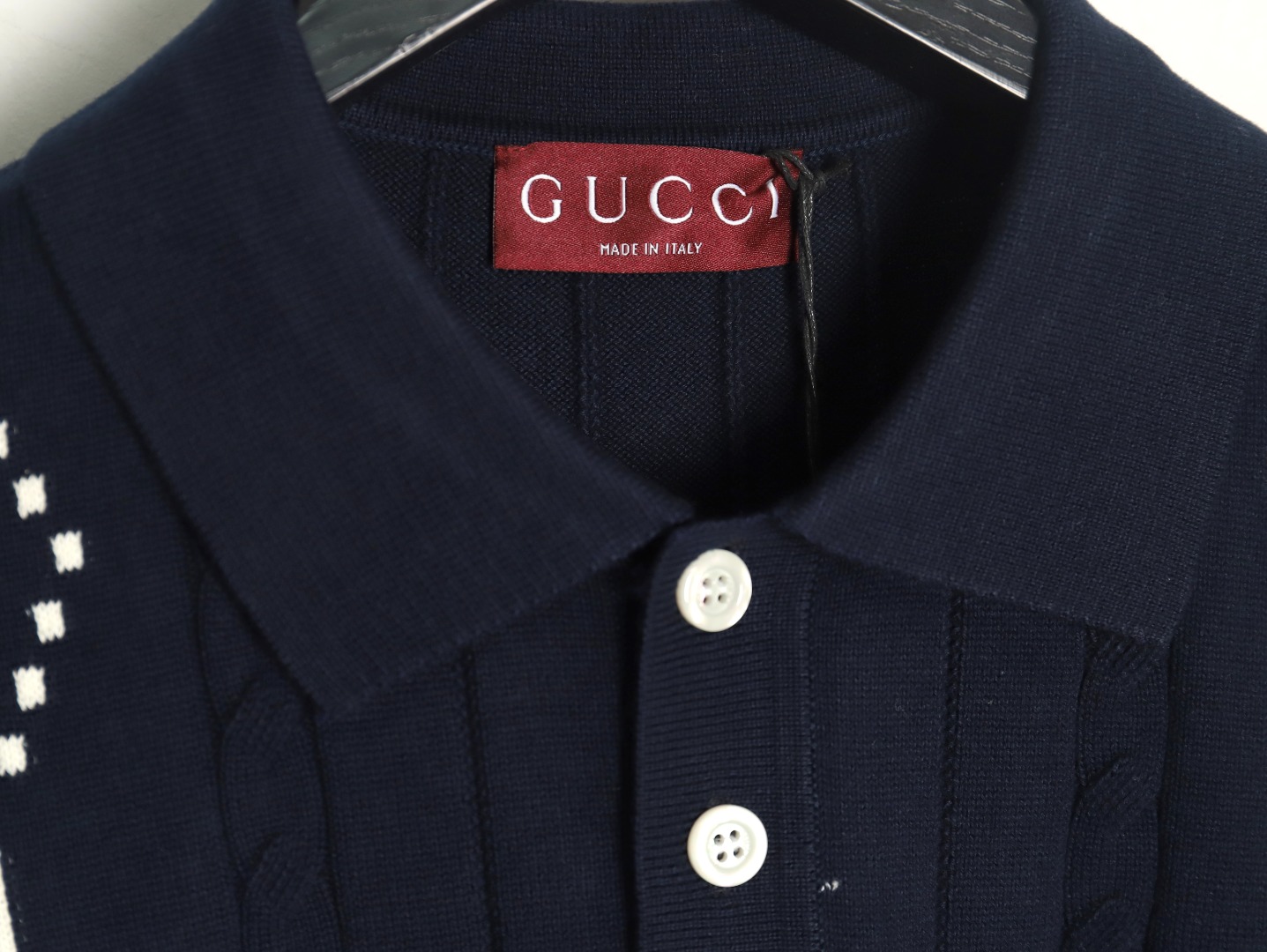 G*u*i double g jacquard cable-knit polo short sleeves tsk1