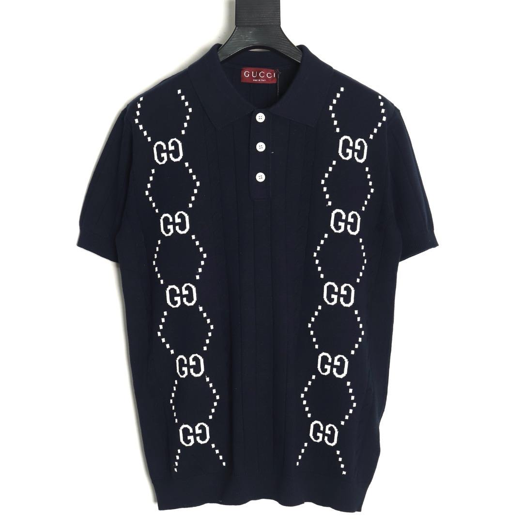 G*u*i double g jacquard cable-knit polo short sleeves tsk1