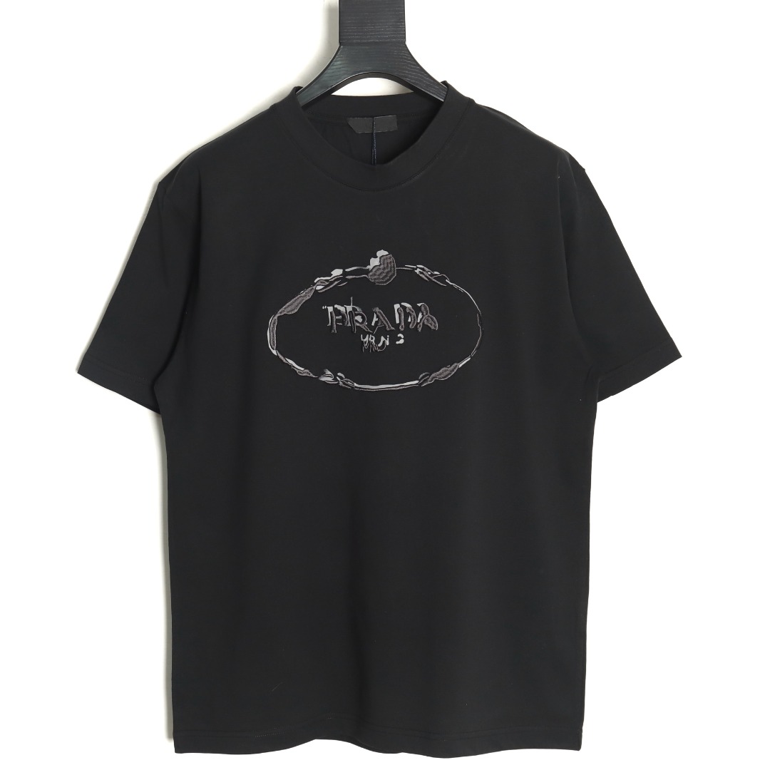 Pra*a hand-painted badge 3d embroidery short sleeves tsk1