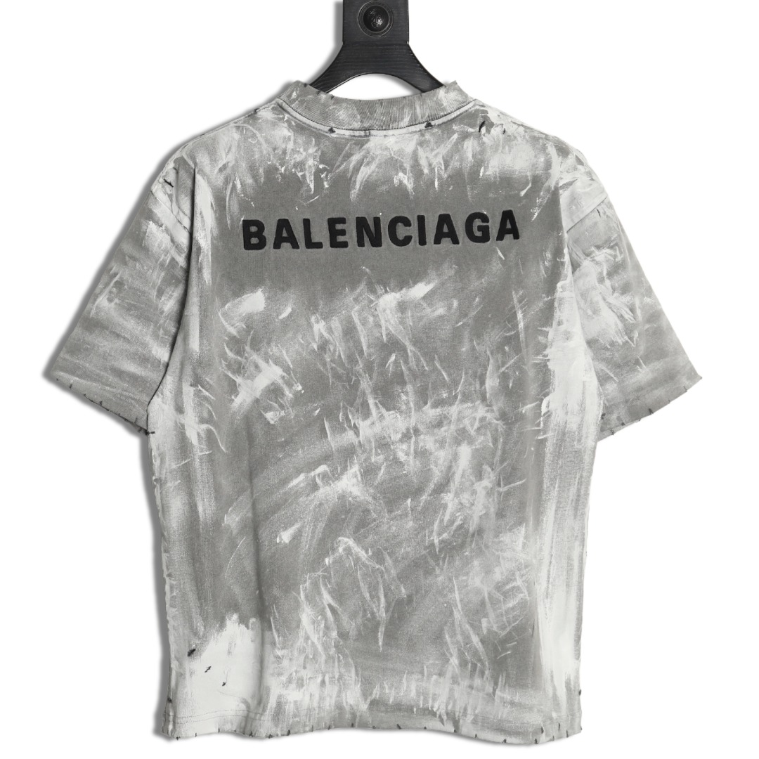 Ba*len*cia*ga mud-dyed graffiti embroidered washed short-sleeved t-shirt