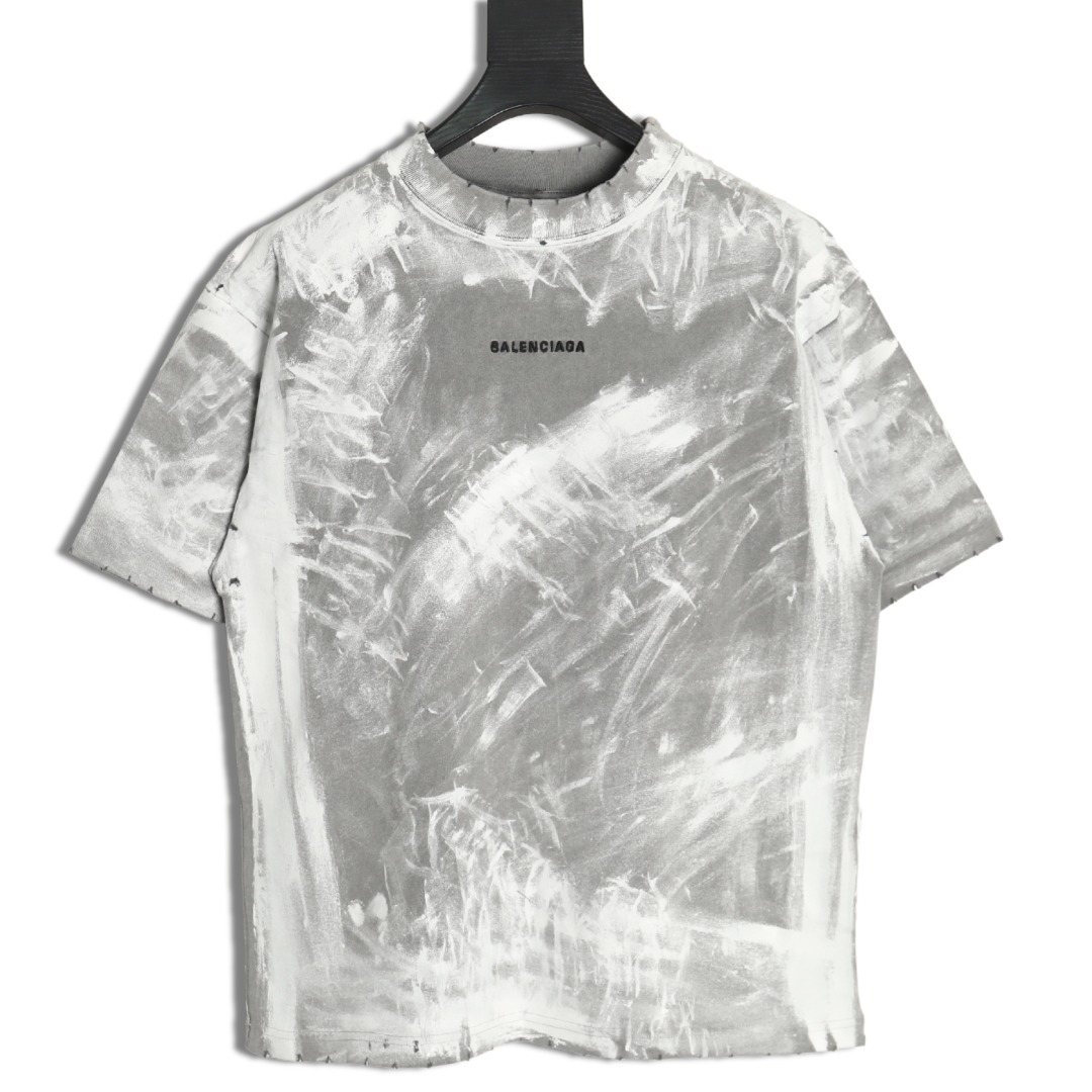 Ba*len*cia*ga mud-dyed graffiti embroidered washed short-sleeved t-shirt