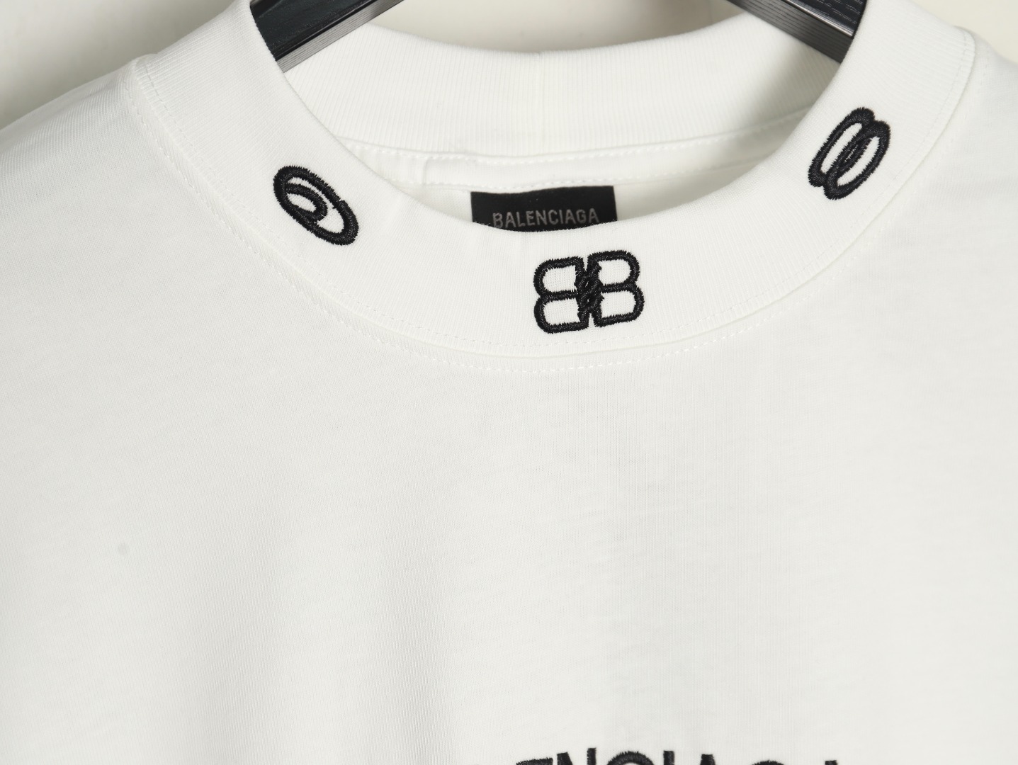 Ba*len*cia*ga collar double b embroidered logo round neck short-sleeved t-shirt