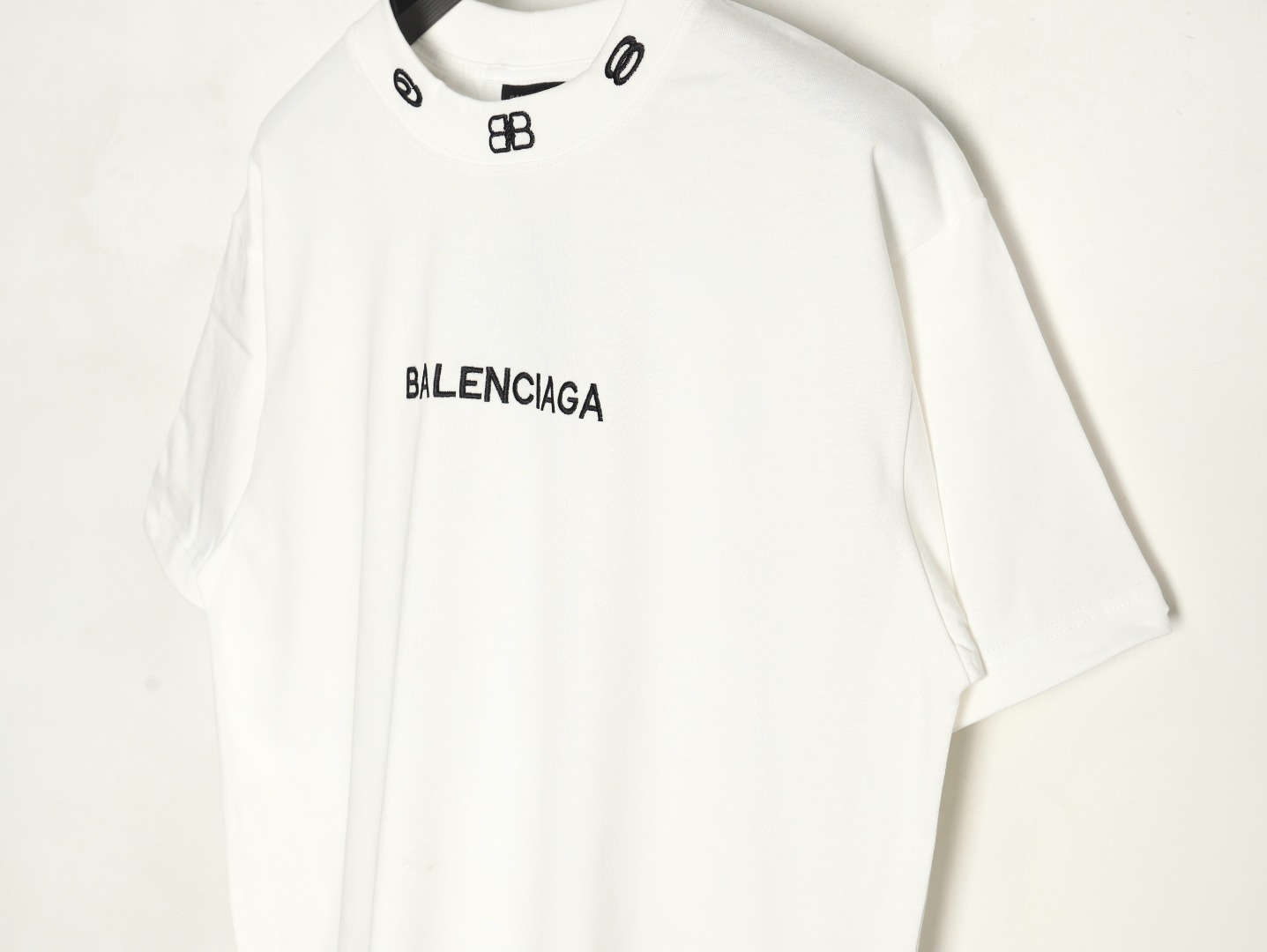 Ba*len*cia*ga collar double b embroidered logo round neck short-sleeved t-shirt
