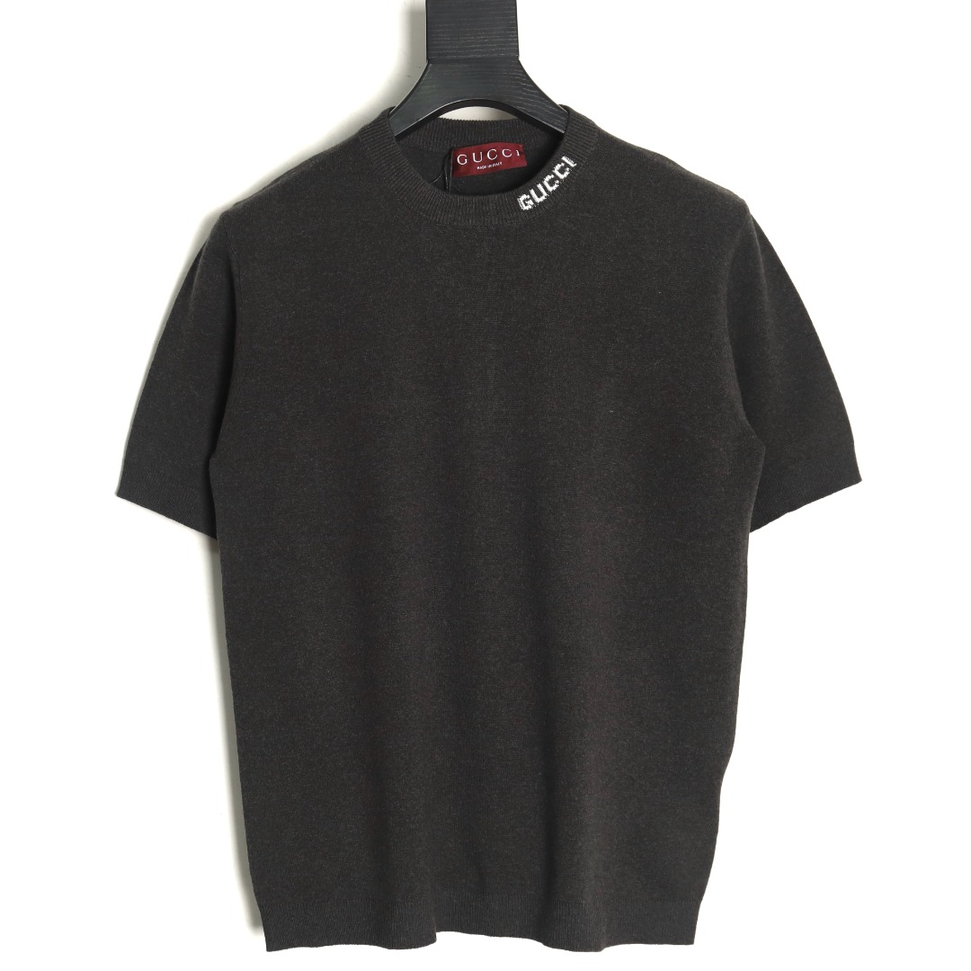 G*u*i collar intarsia knitted short-sleeved t-shirt