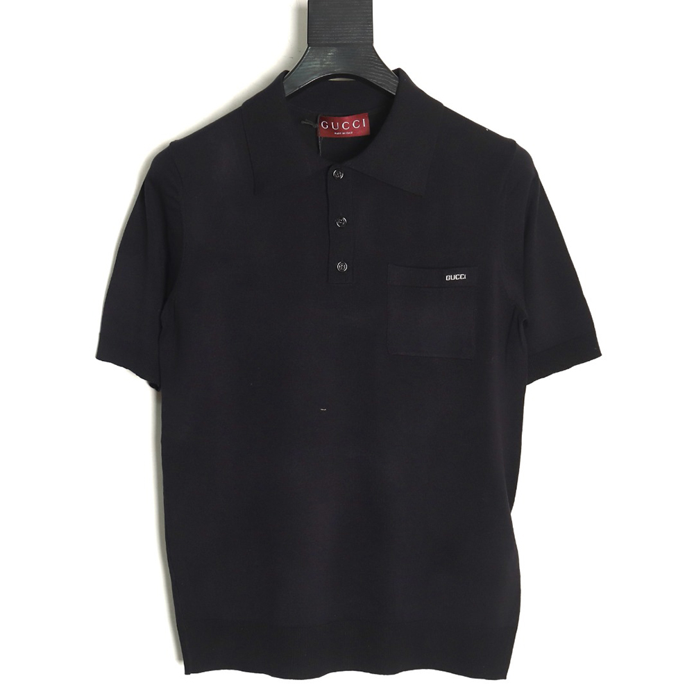 G*u*i small logo intarsia knitted short sleeve polo shirt