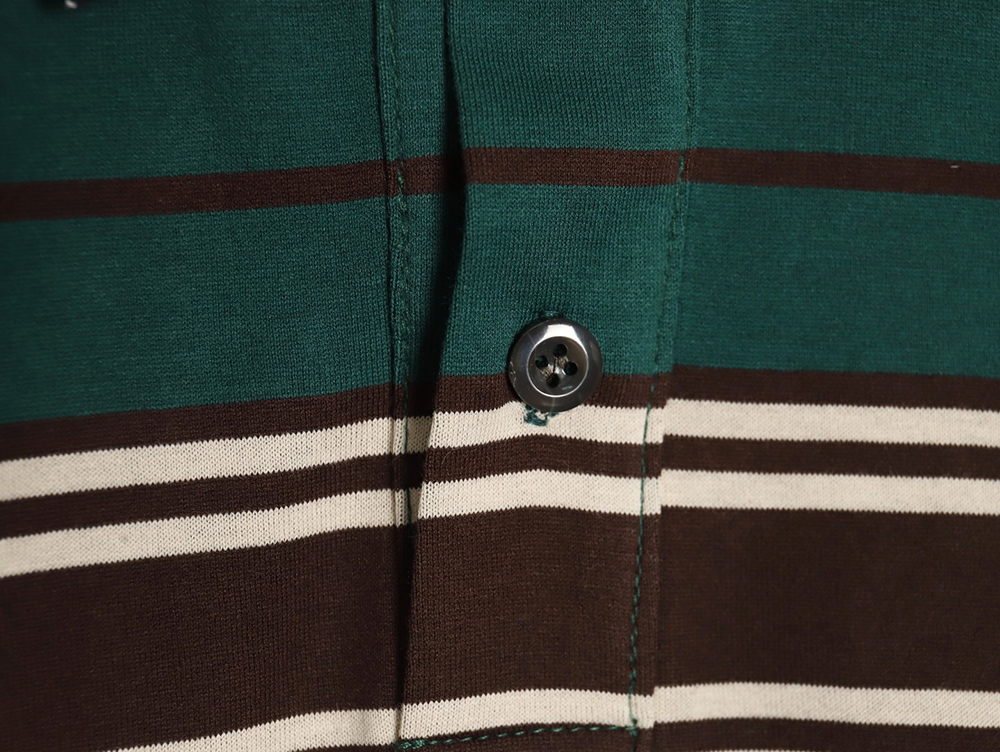 Pra*a green striped long sleeve polo shirt