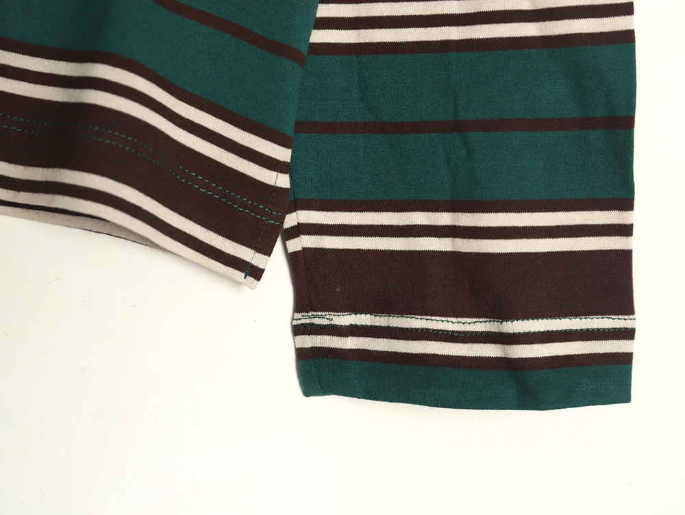 Pra*a green striped long sleeve polo shirt