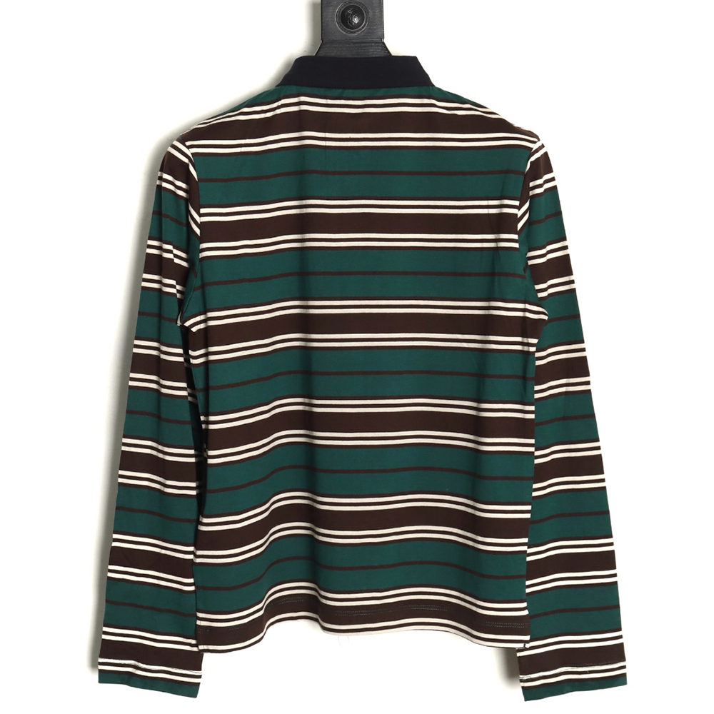 Pra*a green striped long sleeve polo shirt