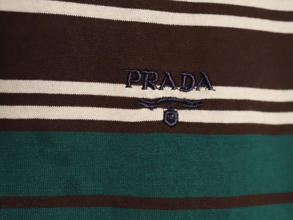 Pra*a green striped long sleeve polo shirt