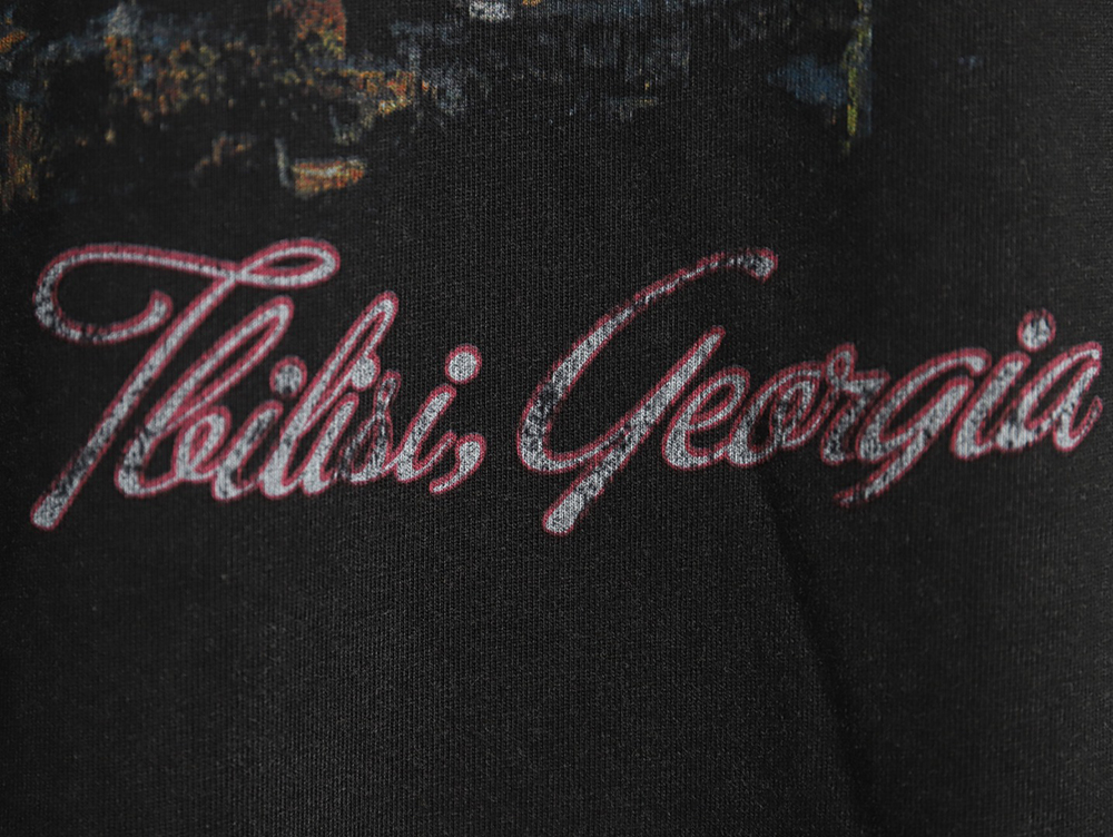 Ba*len*cia*ga night scene pattern faded letter print round neck short sleeve t-shirt