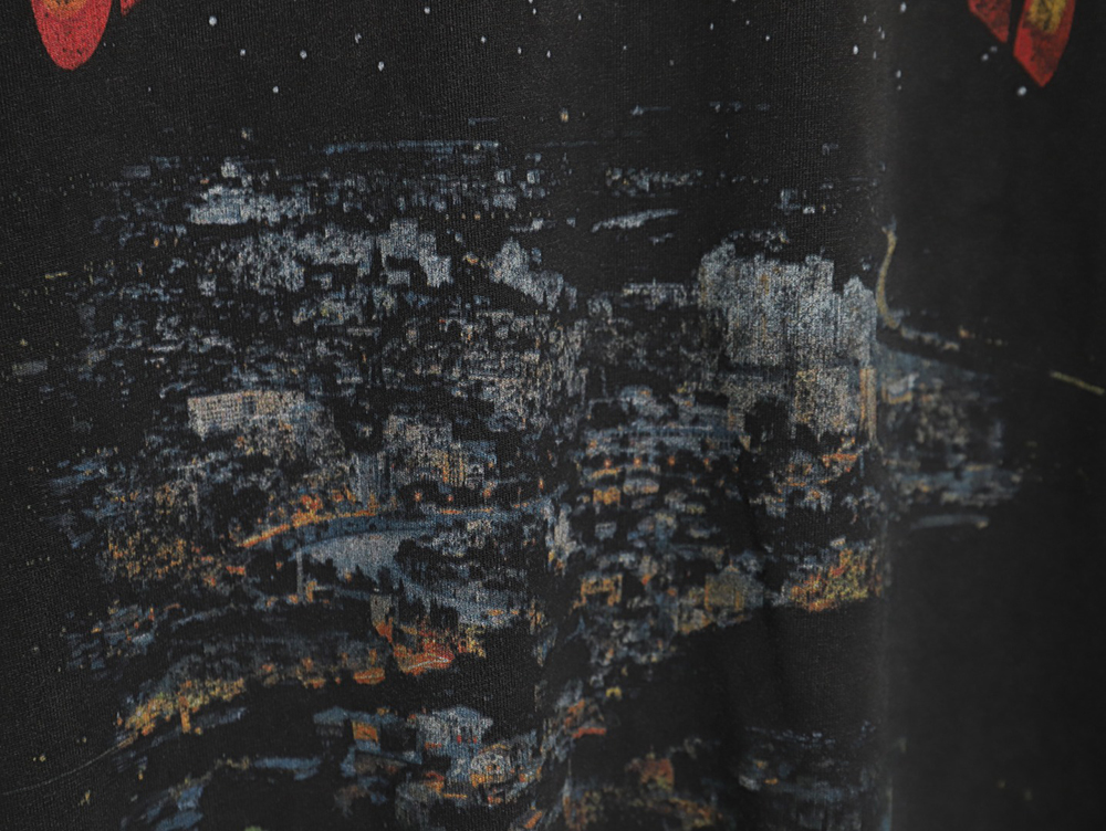 Ba*len*cia*ga night scene pattern faded letter print round neck short sleeve t-shirt