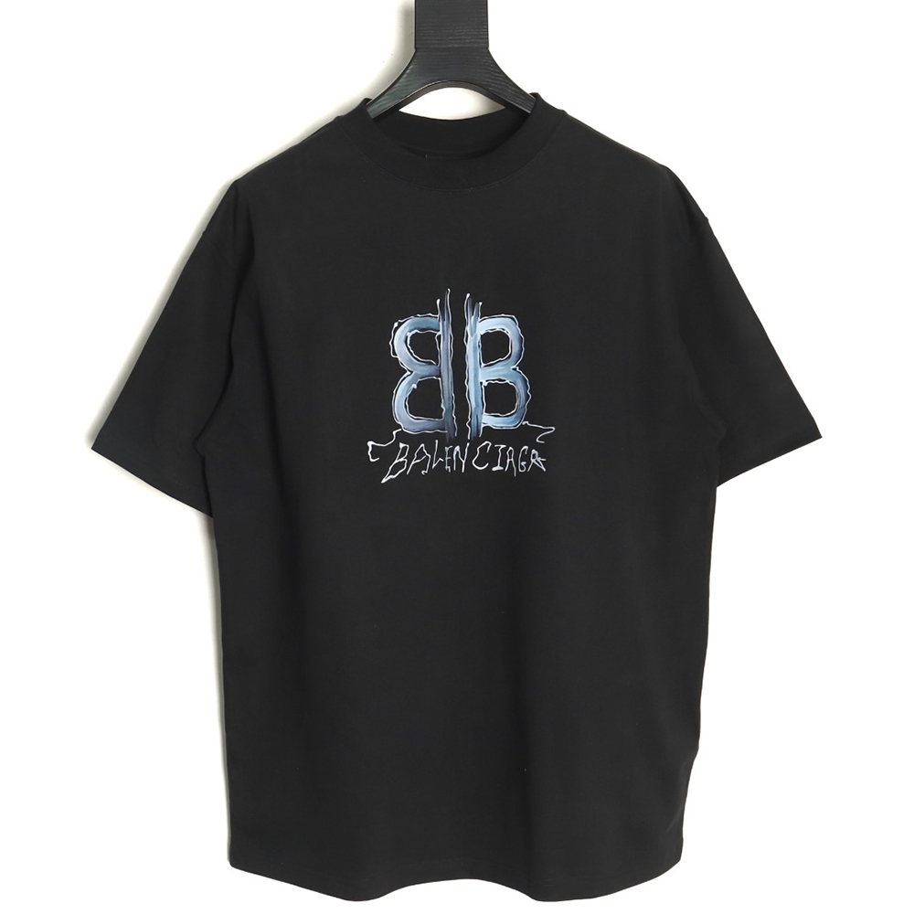 Ba*len*cia*ga double b cursive lettering print crew neck short sleeves