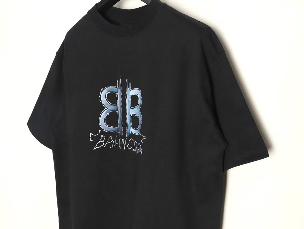 Ba*len*cia*ga double b cursive lettering print crew neck short sleeves