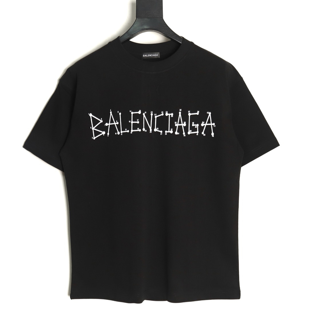Ba*len*cia*ga geometric logo double b flocked short-sleeved t-shirt tsk1