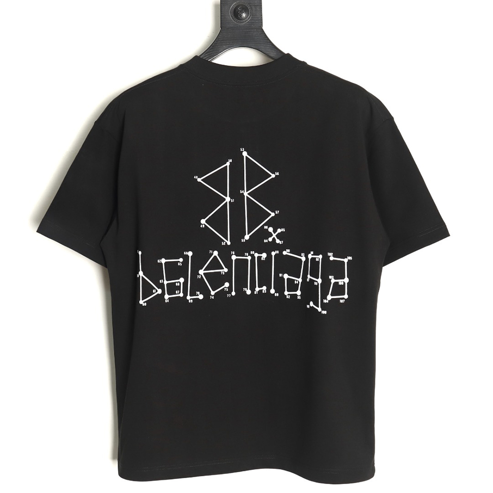 Ba*len*cia*ga geometric logo double b flocked short-sleeved t-shirt tsk1