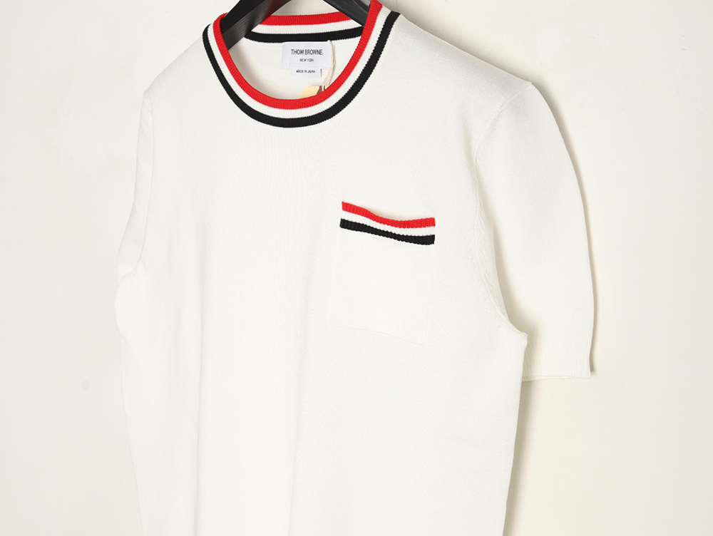 Thom Browne Neckline Tricolor Simple Knitted Round Neck Short Sleeves
