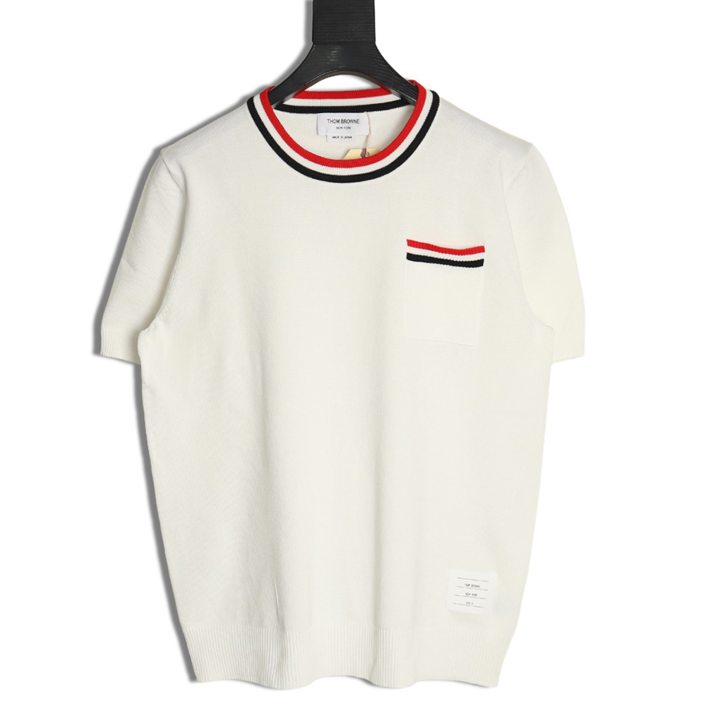 Thom Browne Neckline Tricolor Simple Knitted Round Neck Short Sleeves