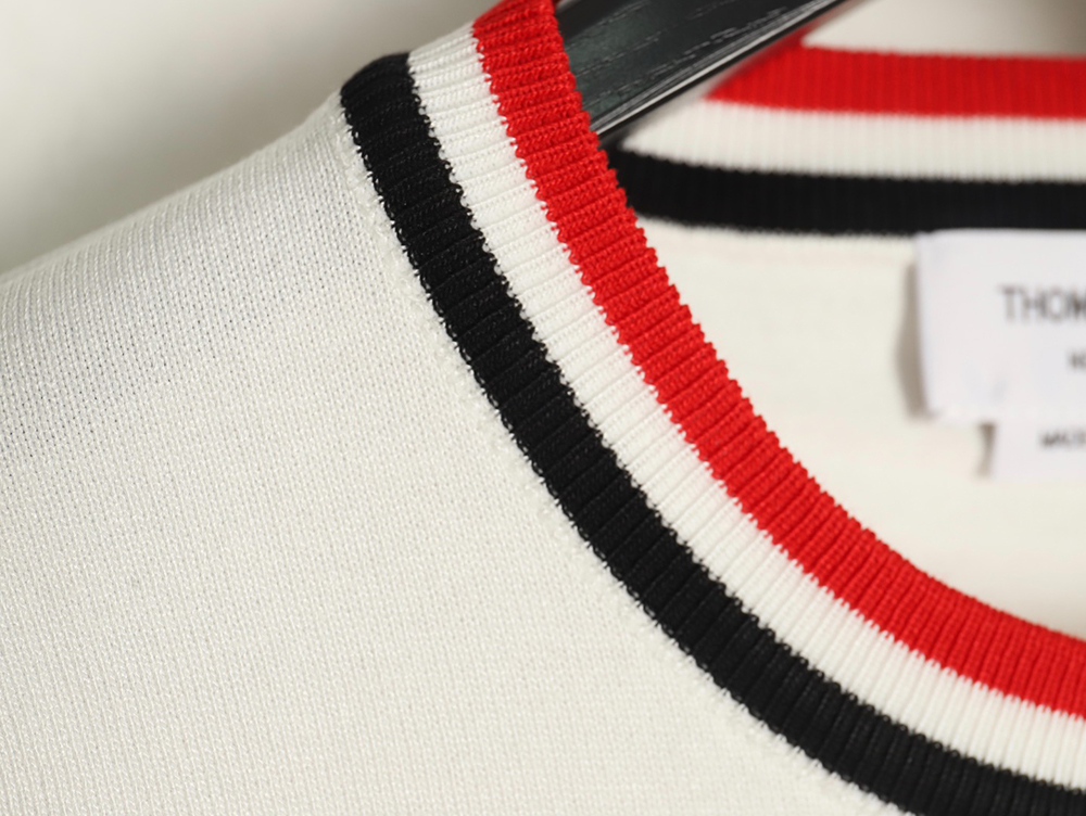 Thom Browne Neckline Tricolor Simple Knitted Round Neck Short Sleeves