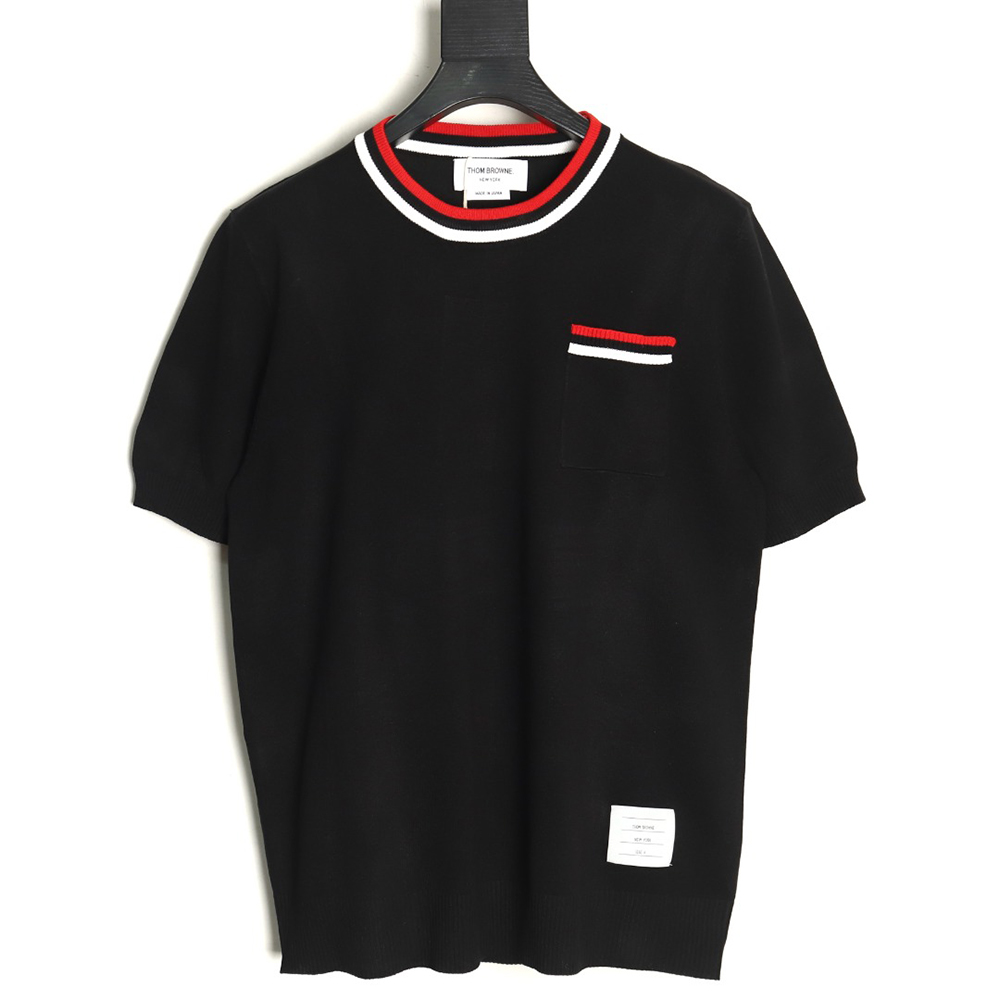 Thom Browne Neckline Tricolor Simple Knitted Round Neck Short Sleeves TSK1