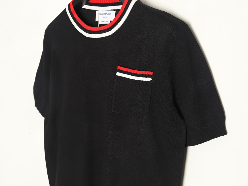 Thom Browne Neckline Tricolor Simple Knitted Round Neck Short Sleeves TSK1