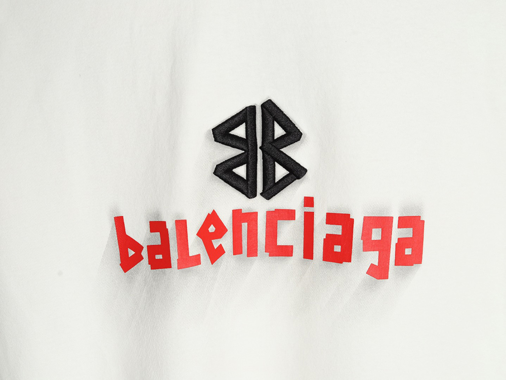 Ba*len*cia*ga double b embroidery and 3d inkjet logo ripped short-sleeved t-shirt