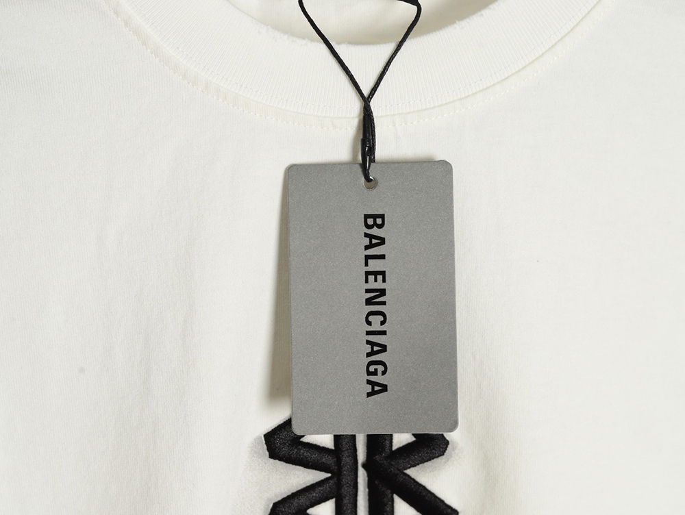 Ba*len*cia*ga double b embroidery and 3d inkjet logo ripped short-sleeved t-shirt