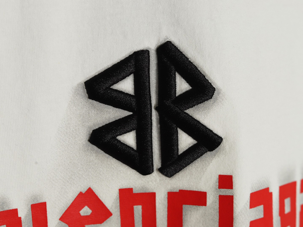 Ba*len*cia*ga double b embroidery and 3d inkjet logo ripped short-sleeved t-shirt