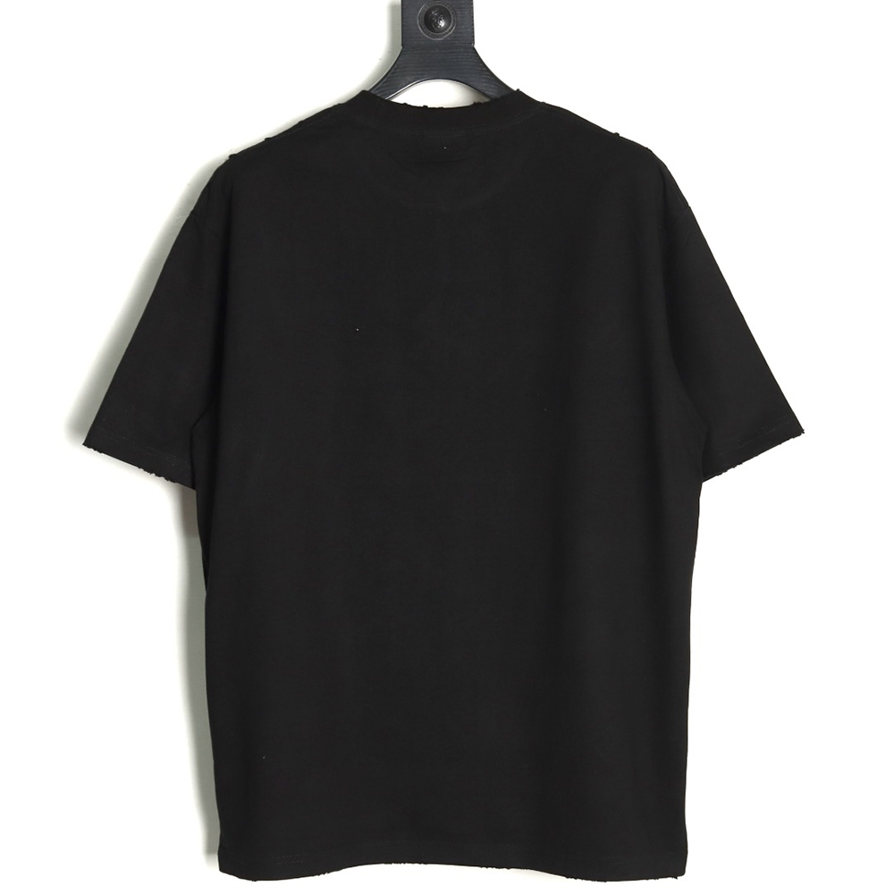 Ba*len*cia*ga double b embroidery and 3d inkjet logo ripped short-sleeved t-shirt tsk1