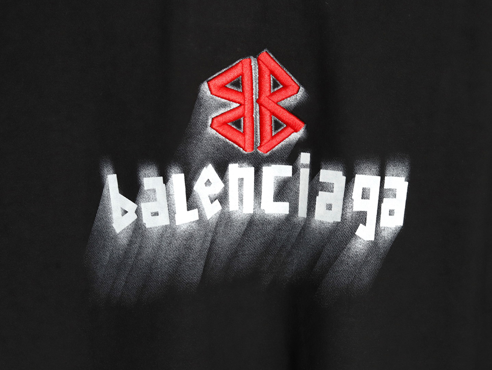 Ba*len*cia*ga double b embroidery and 3d inkjet logo ripped short-sleeved t-shirt tsk1