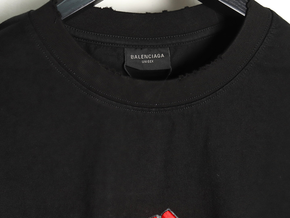 Ba*len*cia*ga double b embroidery and 3d inkjet logo ripped short-sleeved t-shirt tsk1