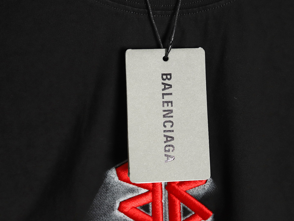 Ba*len*cia*ga double b embroidery and 3d inkjet logo ripped short-sleeved t-shirt tsk1