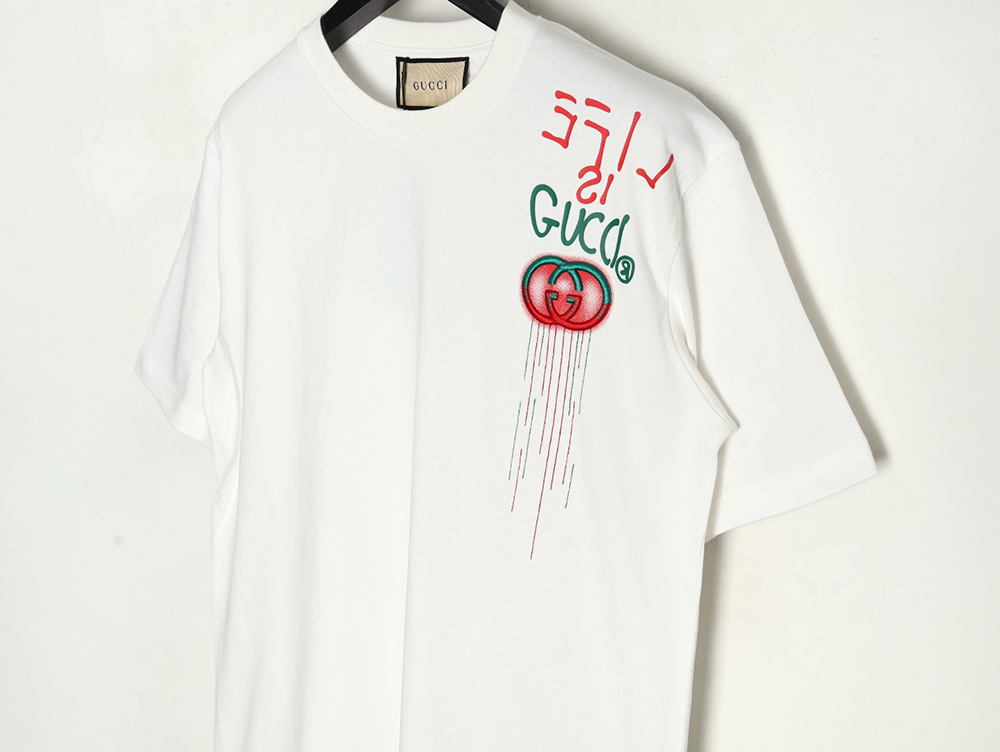 G*u*i shoulder contrast logo tassel embroidered short sleeve t-shirt