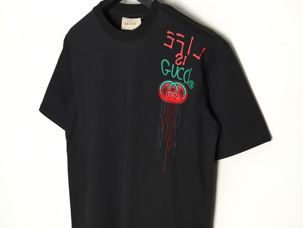 G*u*i shoulder contrast logo tassel embroidered short sleeve t-shirt tsk1