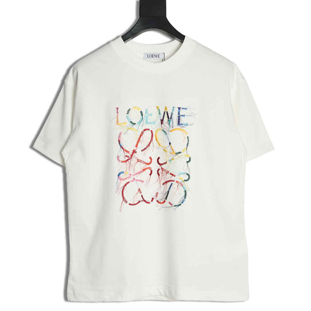 L0ew* colorful tassel embroidered short sleeve t-shirt