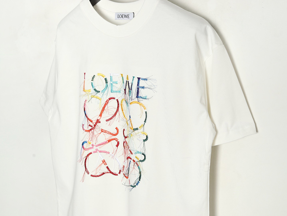 L0ew* colorful tassel embroidered short sleeve t-shirt