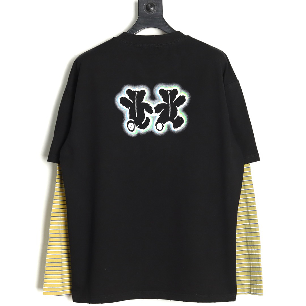 We11Done Double-sided bear striped stitching washed nostalgic T-shirt TSK1