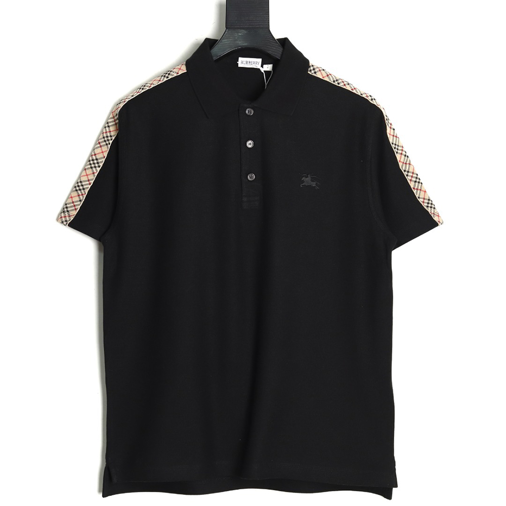 B**rry warhorse embroidery check shoulder short sleeve polo shirt tsk2